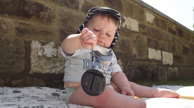 baby dexter summer tshirt hat stripe concentration face