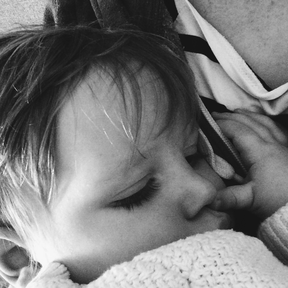 Sleeping toddler poorly sick Monday black white mother son